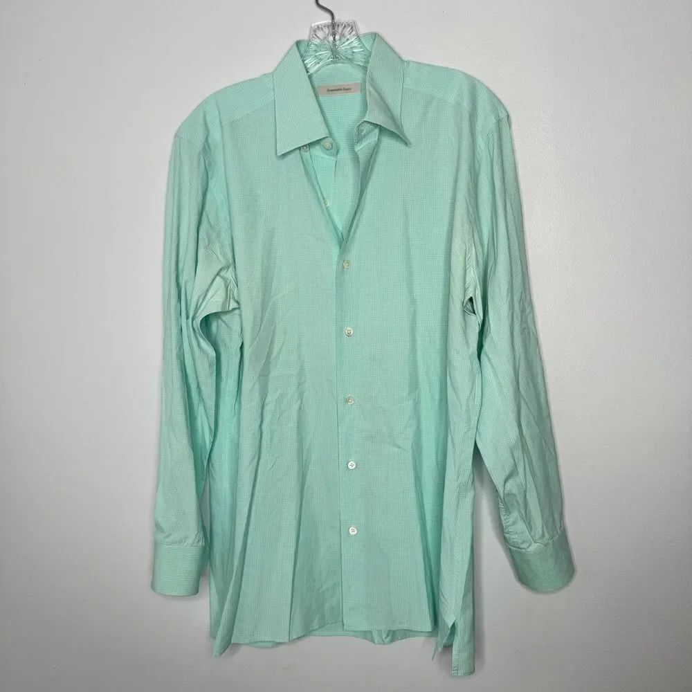 Ermenegildo Zegna Green Dress Shirt with Collared Neckline Size Large